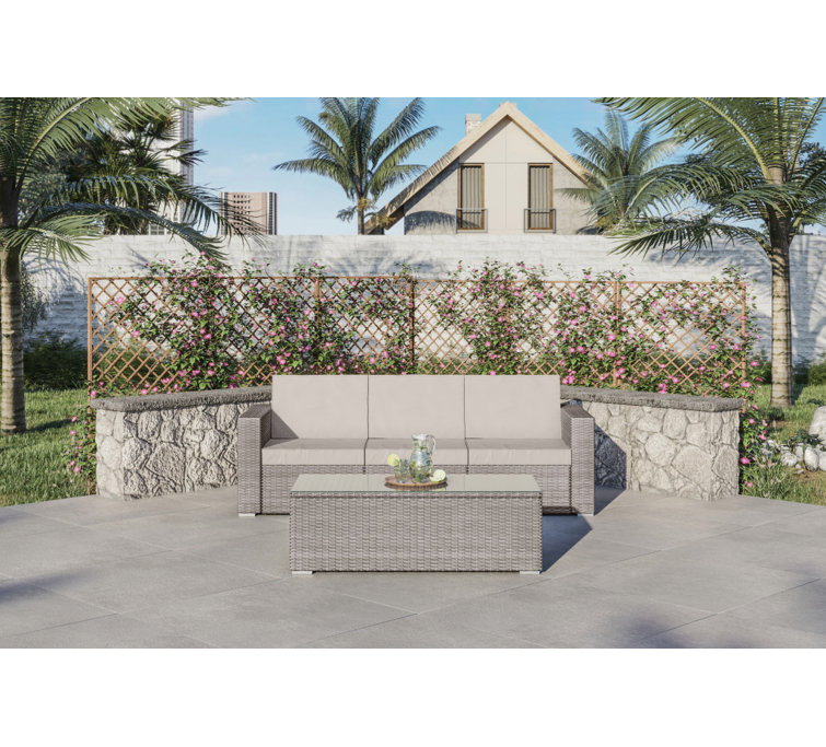 Latitude Run® 83" Tan Wicker And Cushions Modular Patio Sofa Wayfair